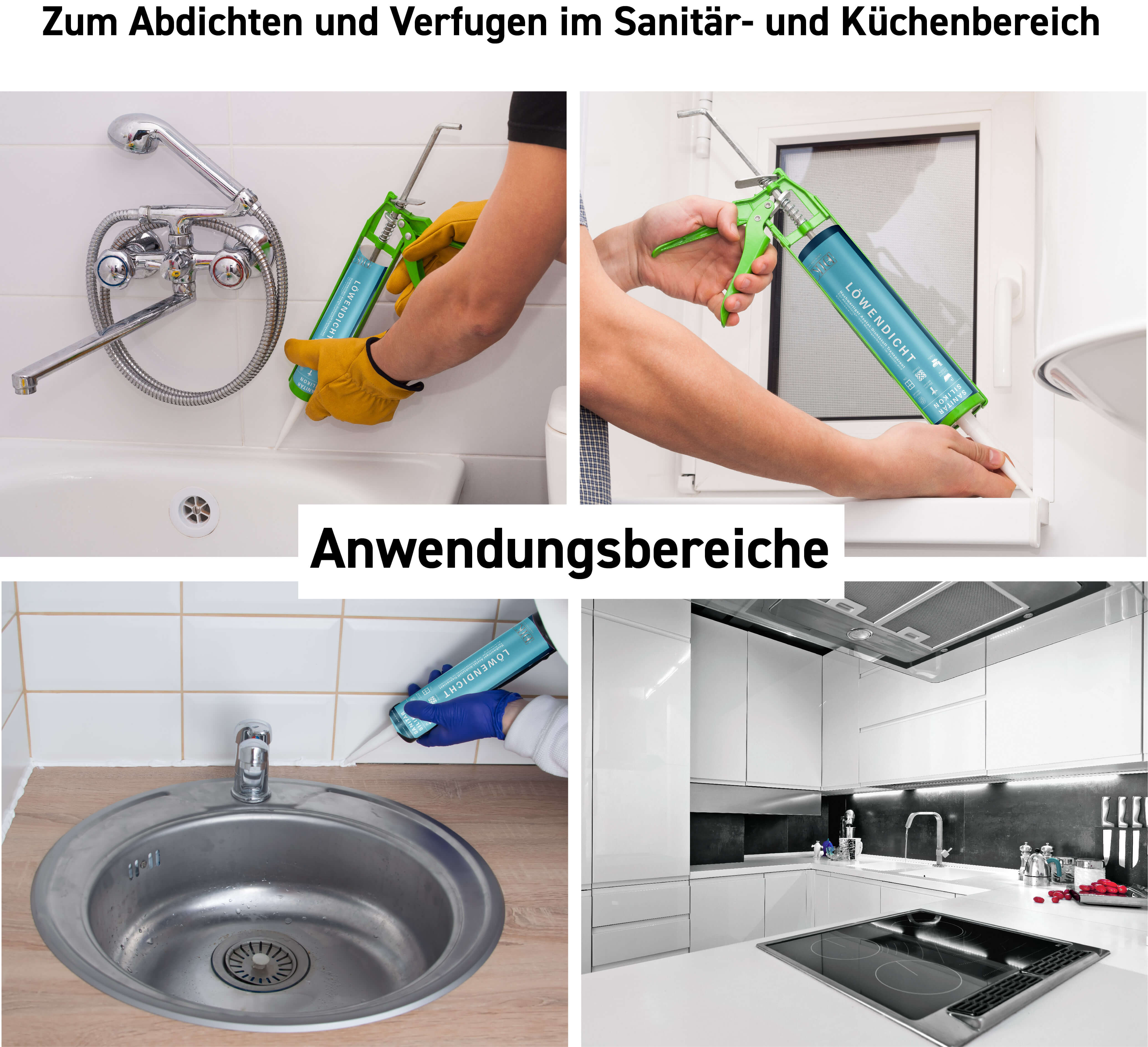 Sanitär Silikon - Löwendicht Acetat für Bad & Küche anti schimmel 310ml