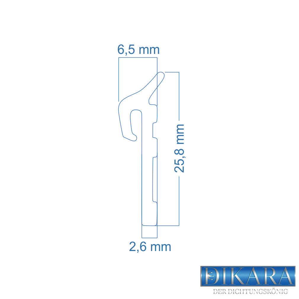 Dichtungen für Fensterbänke außen - Dichtungsbreite 6,5mm Dichtungshöhe 25,8mm